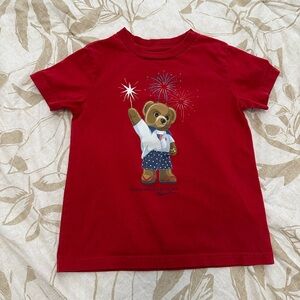 Polo Ralph Lauren Red Tee with Bear Patriotic Fireworks Graphic